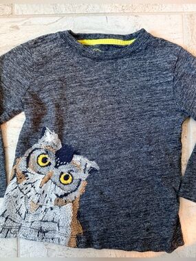 Mini Boden Dark Gray Long Sleeve Tee with Embroidered Owl // Sz 2-3Y